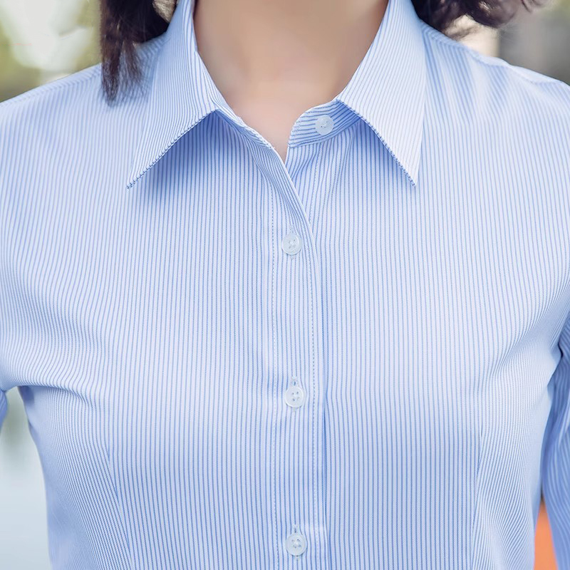 职业装蓝白条纹衬衫男女长短袖套装衬衣银行工装售楼部商务工作服
