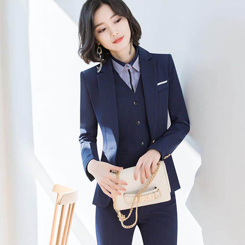 秋冬职业装西服套装女新款修身气质西装三件套面试正装酒店工作服