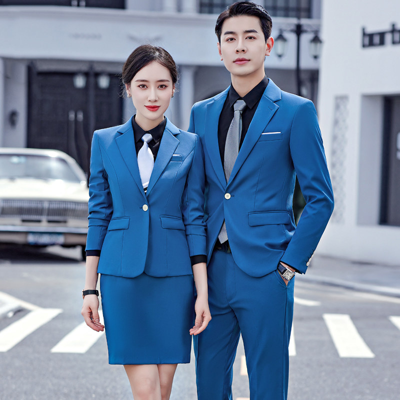 蓝色西服套装男士商务休闲西装职业正装男女工作服定制logo工装秋