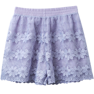 白色不透蕾丝可外穿打底短裤女夏大码胖mm200斤薄款防走光安全裤