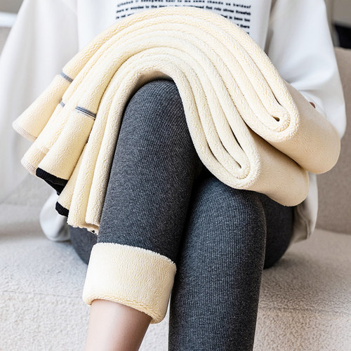 冬季高腰羊羔绒打底裤女弹力保暖