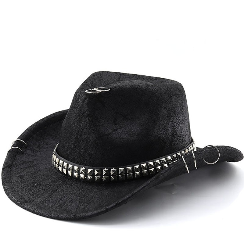 英伦复古爵士帽男士秋季新款黑色绅士帽嘻哈铆钉帽小礼帽女表演帽