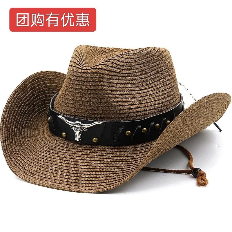 西部草帽藏族牛仔民族风春夏男女同款遮阳防晒旅游骑马太阳帽礼帽