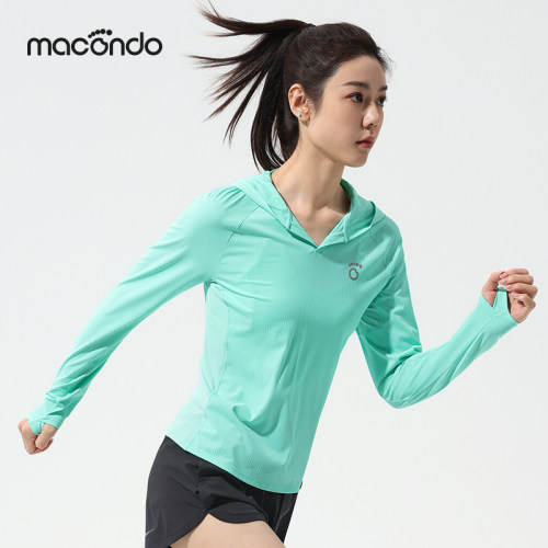 马孔多女子连帽防晒长袖T恤3代吸湿速干双C腰线原纱凉感抗菌防晒