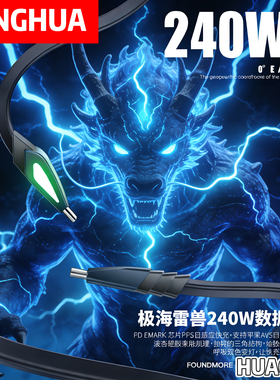 Foundmore/凡物极海雷兽240w大功率超级快速充电器三角硅胶快充线