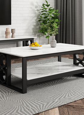 岩板茶几60高双层茶几现代简约家用客厅小户型佛山新款岩板茶桌几