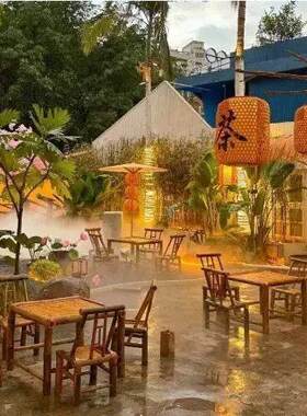 老式竹桌茶桌围炉煮茶组合野炊桌椅全套庭院茶几竹子复古民宿茶馆