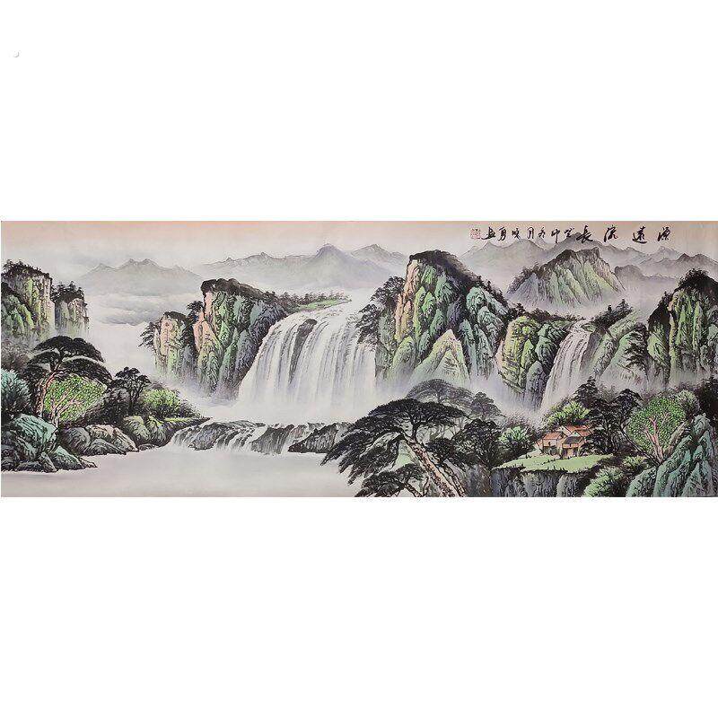纯手绘山水小六尺源远流长国画富山贵水客厅办公室挂画