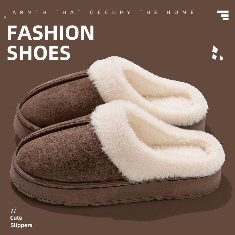 高级感棉拖鞋情侣秋冬季室内棉拖家居防滑厚底毛毛绒保暖情侣拖鞋