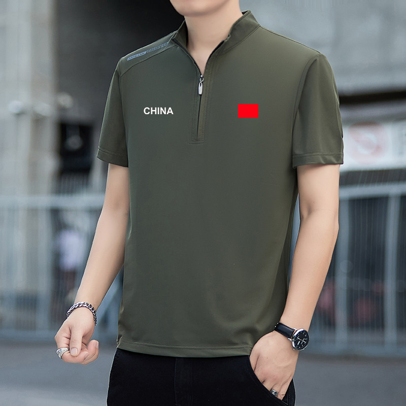纯色半拉链圆领短袖卫衣男士休闲
