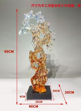 透明树脂太湖石雕塑大型落地摆件现代简约酒店售楼处软装饰工艺品