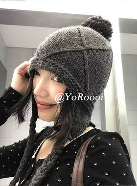 YoRoooi 韩系ins复古麻花针织帽保暖防风护耳毛线帽显脸小雷锋帽