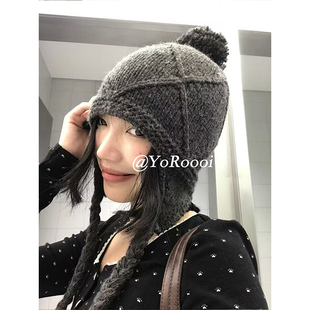 YoRoooi 韩系ins复古麻花针织帽保暖防风护耳毛线帽显脸小雷锋帽