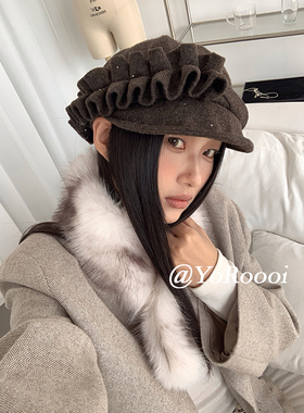 YoRoooi 日系文艺千金风褶皱气质报童帽显脸小时尚八角帽画家帽女