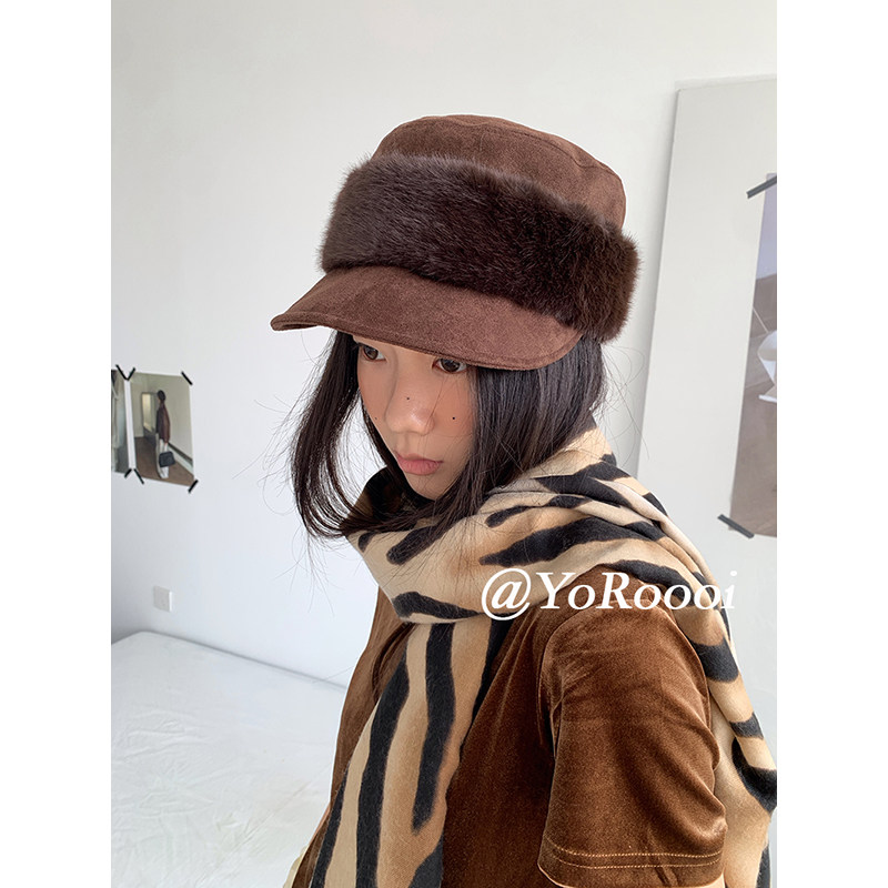 冬季新款复古毛绒边保暖马术帽