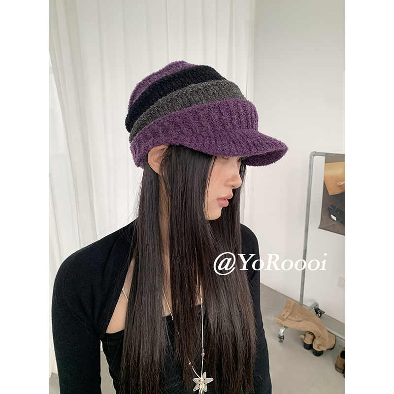 韩系复古小众条纹古早针织棒球帽