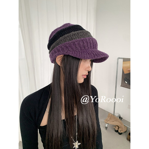 韩系复古小众条纹古早针织棒球帽