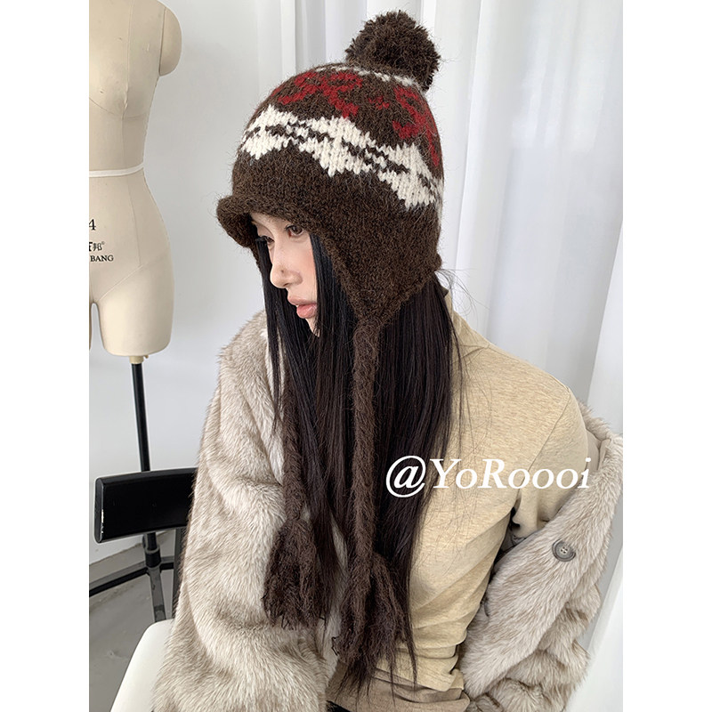 复古小众费尔岛提花针织帽冬季