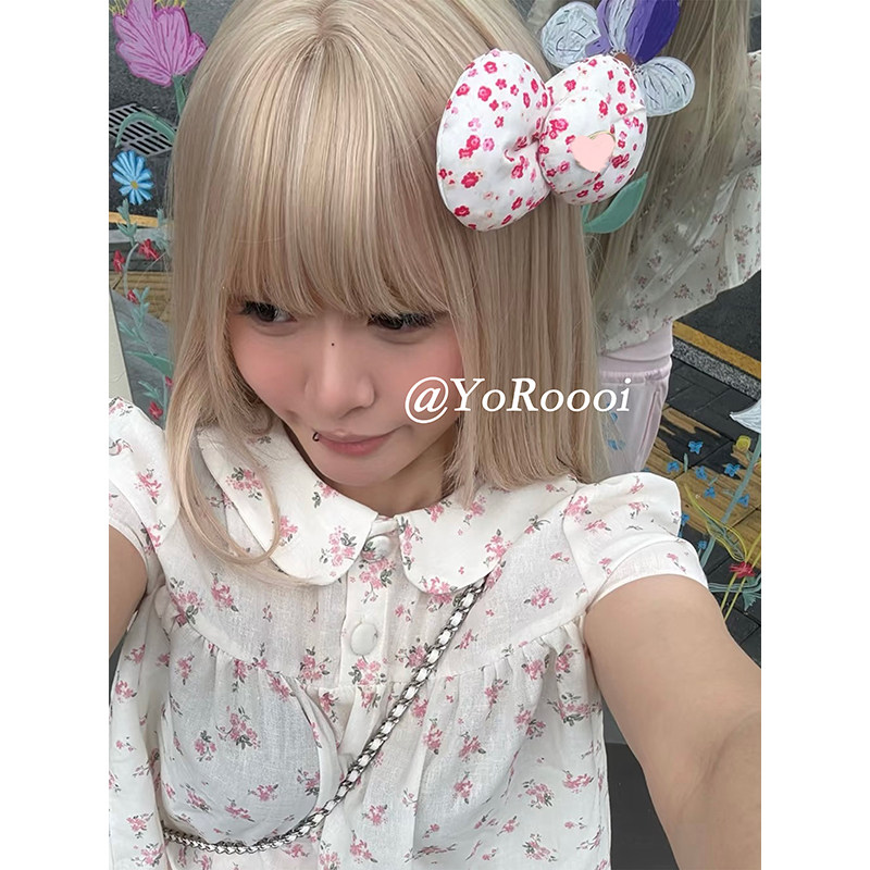 YoRoooi 韩系碎花充棉发夹立体蝴蝶结侧边夹甜美软糯系减龄刘海夹