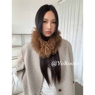 YoRoooi 冬季简约设计感保暖护颈磁吸扣围脖百搭双面毛茸茸围巾女