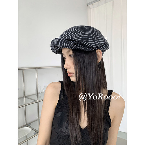 YoRoooi日系文艺条纹复古报童帽