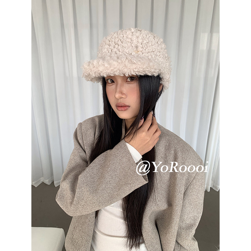 小众加厚简约仿羊羔毛鸭舌帽