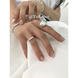 YoRoooi 韩系简约设计感拉丝闪砂大卧蚕重工戒指几何ins圆形指环