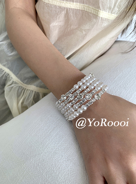 YoRoooi 韩系ins小众设计感珍珠弹力叠戴手镯气质高级感轻奢臂环