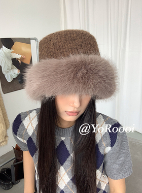 YoRoooi 冬季保暖东北哈尔滨长白山毛绒帽大头围显脸小加厚渔夫帽