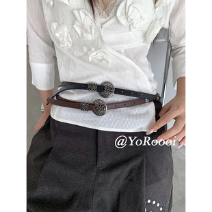 YoRoooi 小众个性复古金属花纹辣妹y2k铆钉细腰带牛仔裤带皮带女
