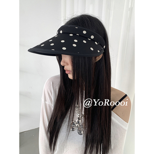YoRoooi 百搭黑白波点遮阳沙滩空顶帽复古大檐防晒帽 韩系博主同款
