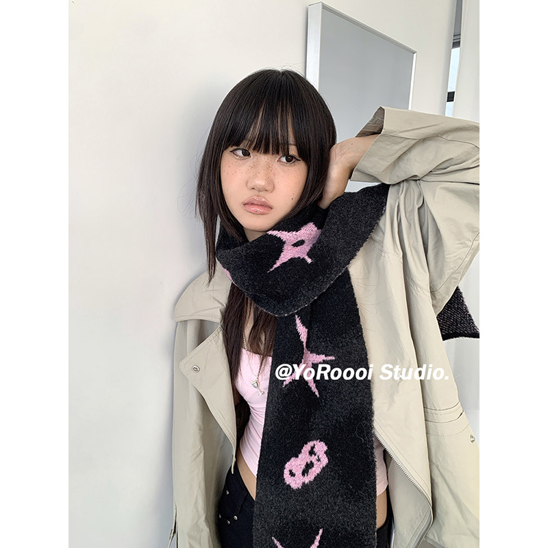 【新品限时88折】YoRoooi 韩系海星提花羊毛针织原宿风围巾围脖女