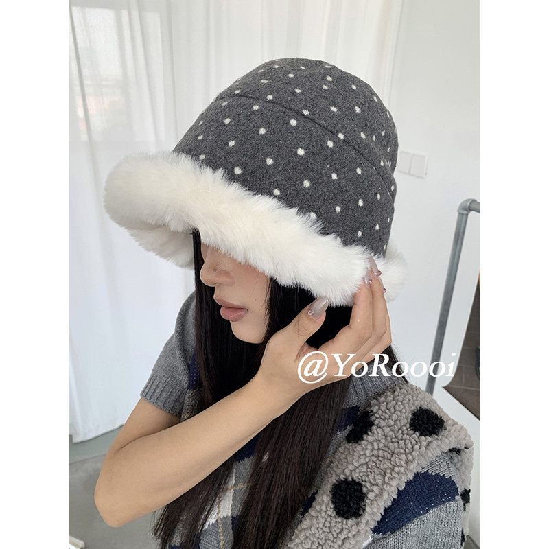 防寒显脸小加厚波点毛绒渔夫帽