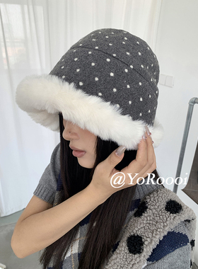 YoRoooi 冬季防寒显脸小加厚波点毛绒渔夫帽包头保暖雷锋帽盆帽女