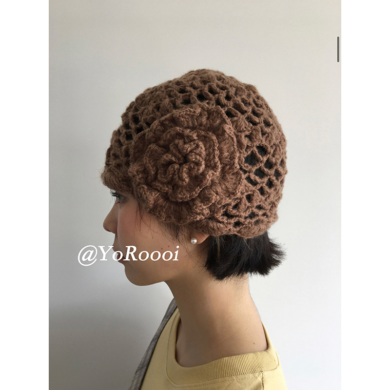 复古美拉德手工针织镂空包头帽