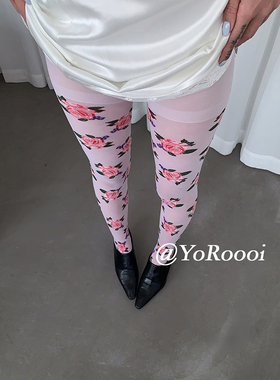 YoRoooi 春夏薄款蔷薇花白色裤袜防勾丝打底袜提花包芯丝连裤袜女