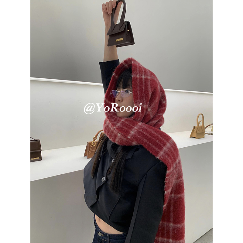 羊毛混纺设计师款格纹围巾围脖