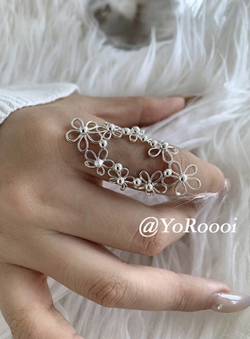 小众高级感轻奢拉丝镂空花朵戒指