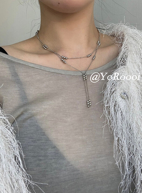 简约圆珠流苏双层叠戴颈链项链