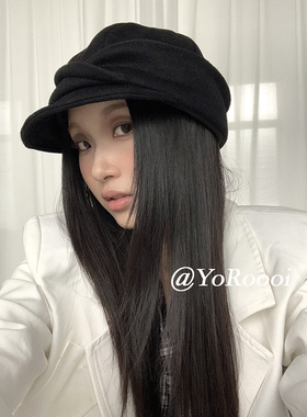 YoRoooi 日系简约设计感小众气质纯色褶皱毛呢贝雷帽百搭报童帽女