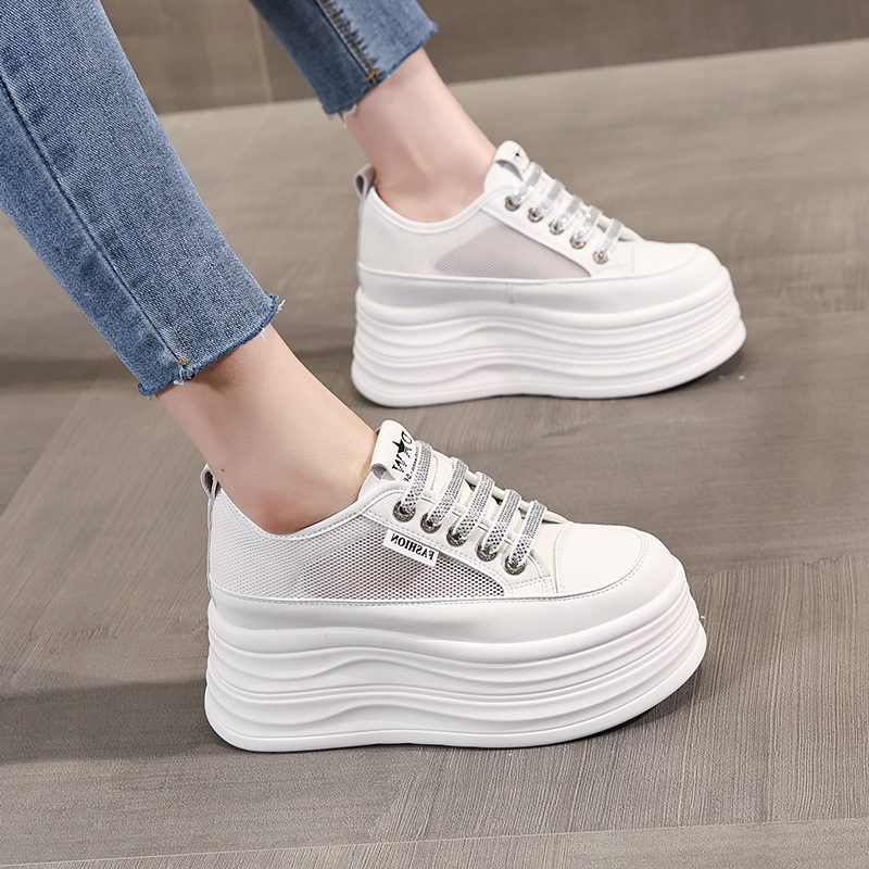 厚底内增高小白鞋女网面透气鞋子
