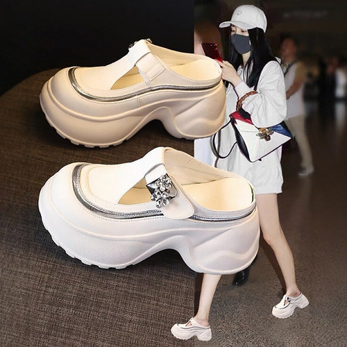包头魔术贴半拖鞋女夏外穿无后跟