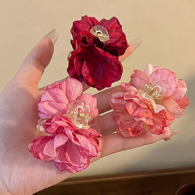国风花花发夹女侧边夹丸子头花簪