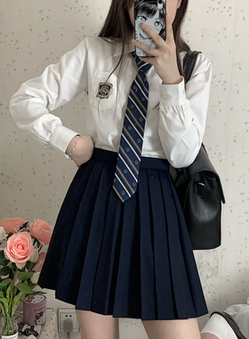 【颜沐溪】原创日系jk基础款22褶黑色纯色裙 女生校服绀色百褶裙