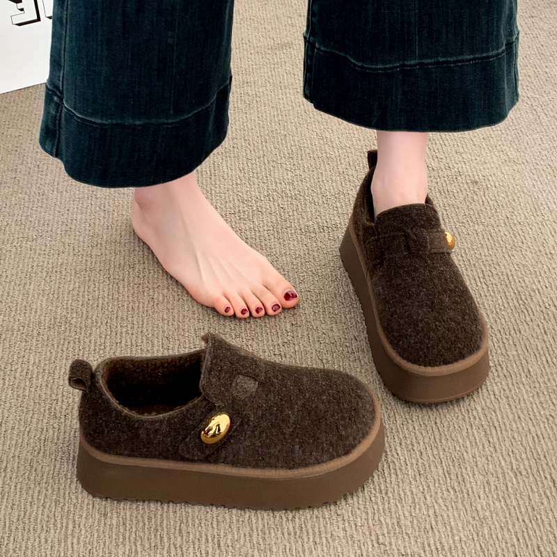 厚底增高加绒全包勃肯鞋女冬季2025新款一脚蹬乐福鞋保暖博肯棉鞋
