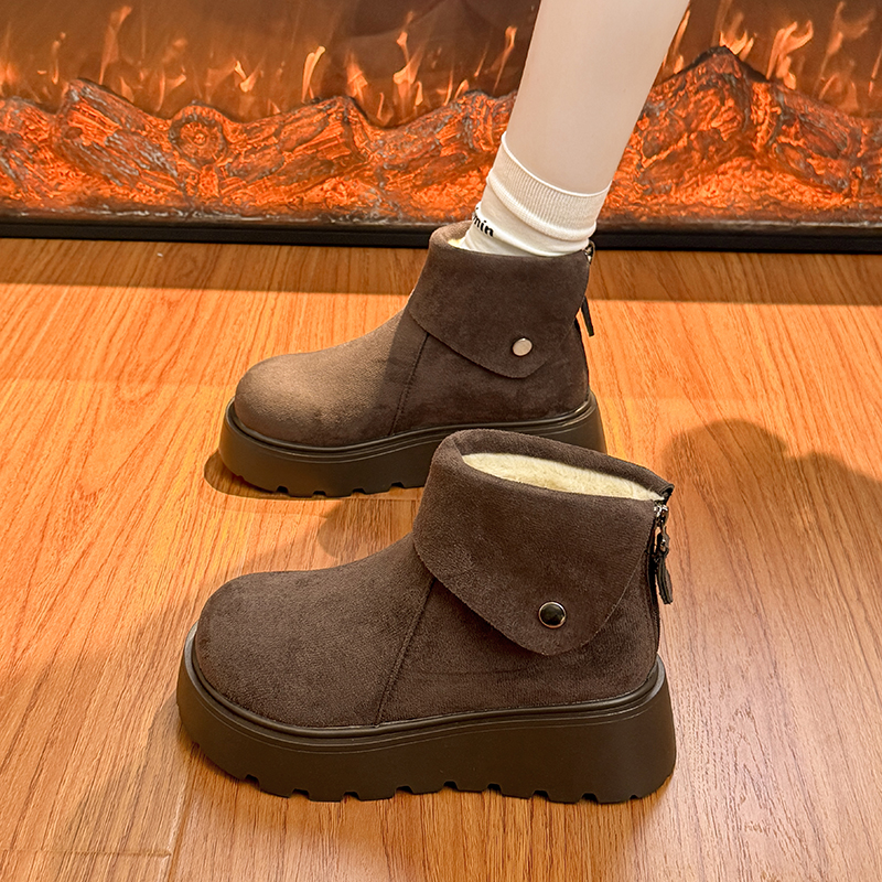 厚底增高皮毛一体雪地靴女2025秋季新款加绒马丁靴保暖棉鞋短靴子