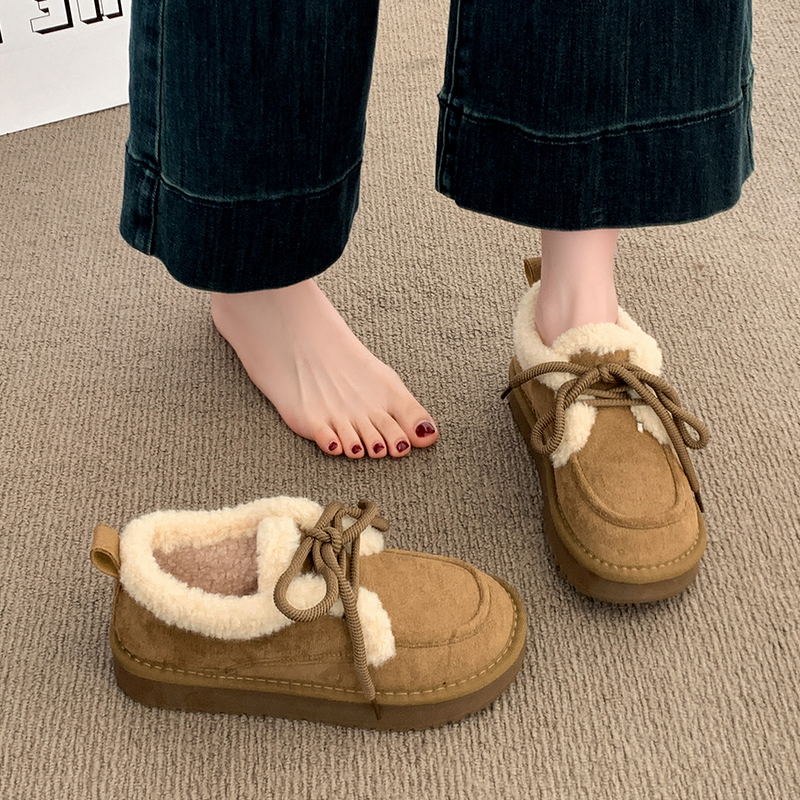 厚底加绒保暖雪地靴女2025冬季新款毛毛全包勃肯鞋豆豆乐福棉鞋子