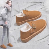 加绒面包鞋 真皮勃肯鞋 时尚 洋气棉鞋 女防寒保暖雪地靴2025冬季 新款
