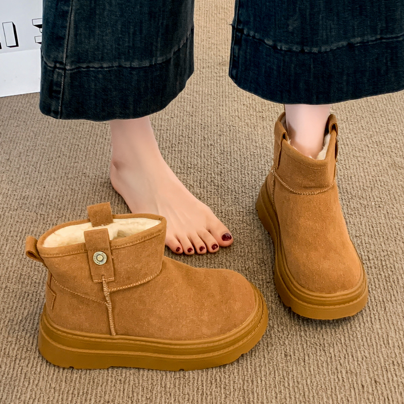 厚底皮毛一体雪地靴女款2025新款冬季毛毛棉鞋加绒加厚保暖面包鞋
