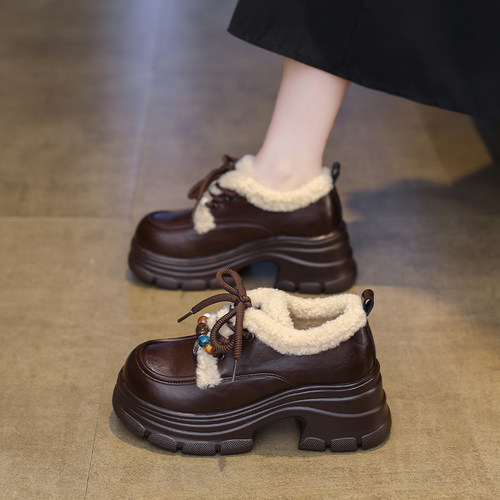 厚底增高加绒勃肯鞋女2025新款冬季保暖防水雪地靴毛毛棉鞋小皮鞋